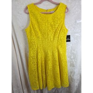 Sandra Darren Women Vibrant Yellow Lace Fit and Flare Dress 053001 Size 16 NWT